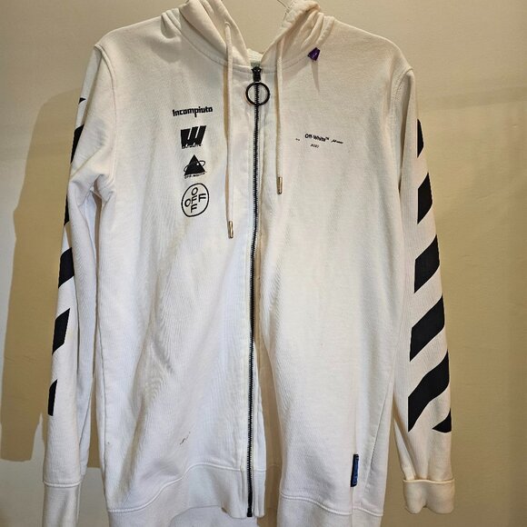 Off-White Brand Front-Zip Hoodie (Graphic back) - Picture 1 of 9